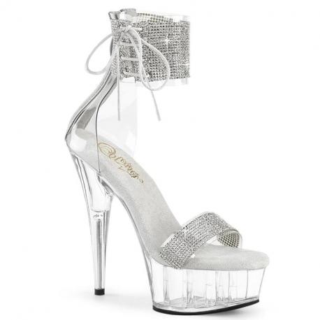 Sandale Plateforme Strass Argent - Talon 15 cm Transparent