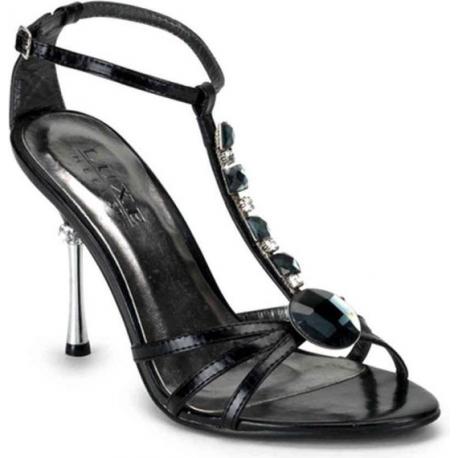 Sandale strass noire avec talon aiguille métal