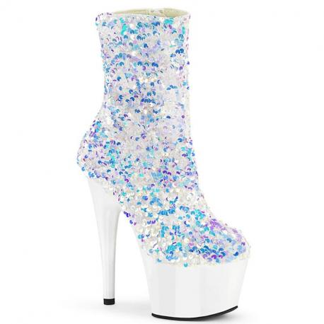 Bottine pole dance exotic blanche et bleue a sequins | Pleaser Adore 1042