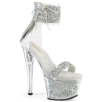 Sandale Pole Dance Strass SKY-327RSI Blanche 18cm - Pleaser | CLePied