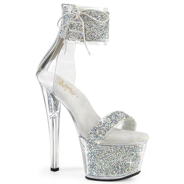 Sandale Pole Dance Strass SKY-327RSI Blanche 18cm - Pleaser | CLePied