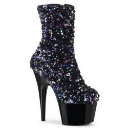 Bottine Pole exotic noire avec sequins irisés et talon 18 cm | Ado1042SQ