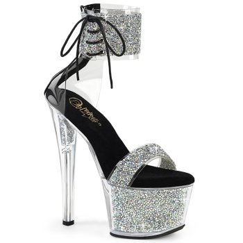 Sandale pole exotic avec plateforme plexi strass et talon 18 cm Pleaser