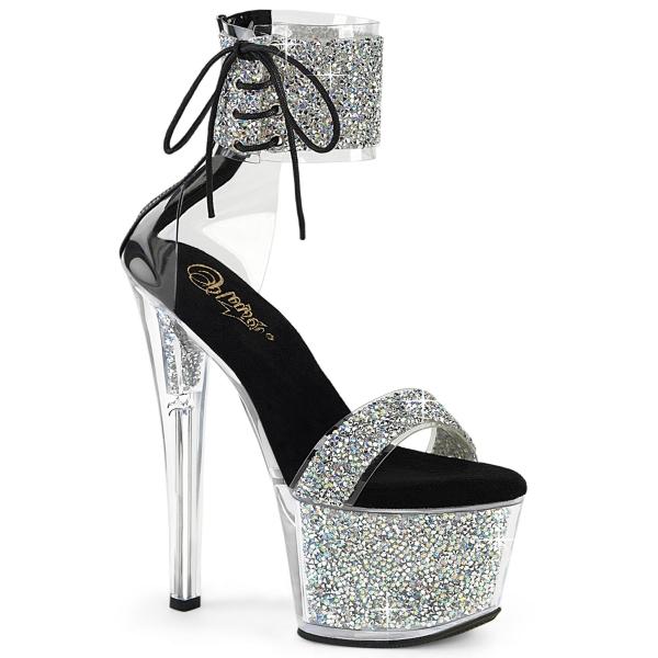 Sandale pole exotic avec plateforme plexi strass et talon 18 cm Pleaser