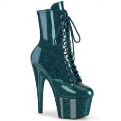 Chaussure Pole Dance Pleaser bleue sarcelle à paillettes - Talon haut 18 cm - Tailles petite et grande, du 34,5 au 44