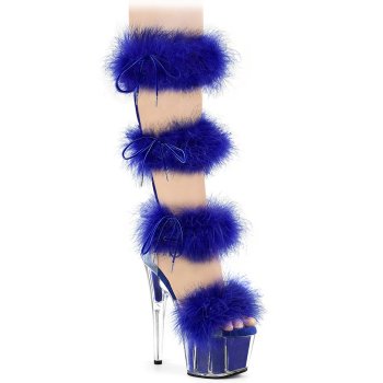 Sandale montante bleue à plumes Pleaser ADORE-728F – Talon 18 cm