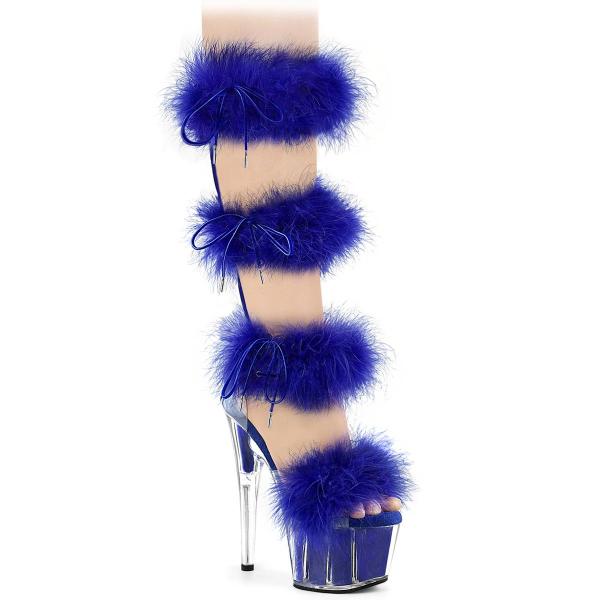 Sandale montante bleue à plumes Pleaser ADORE-728F – Talon 18 cm