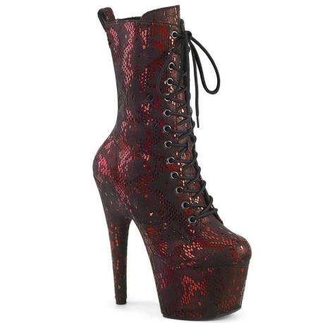 Chaussure pole dance rouge métallisée motif serpent à talon aiguille | Adore