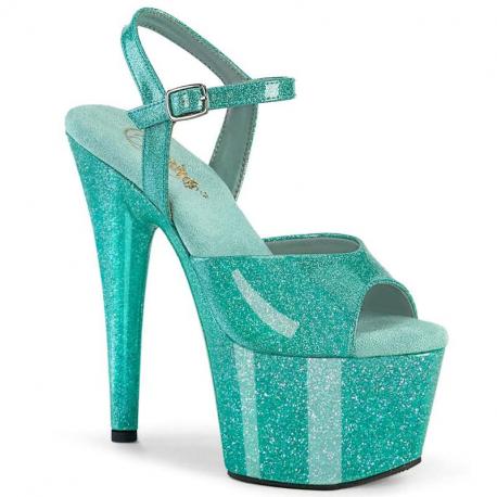 Sandale pole dance verte émeraude à paillettes talon 18 cm plateforme 7 cm