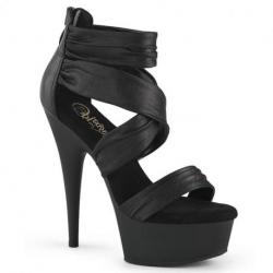 Sandale Plateforme talon 15 cm en Satin Noir - Bride Croisée