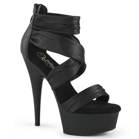 Sandale Plateforme talon 15 cm en Satin Noir - Bride Croisée