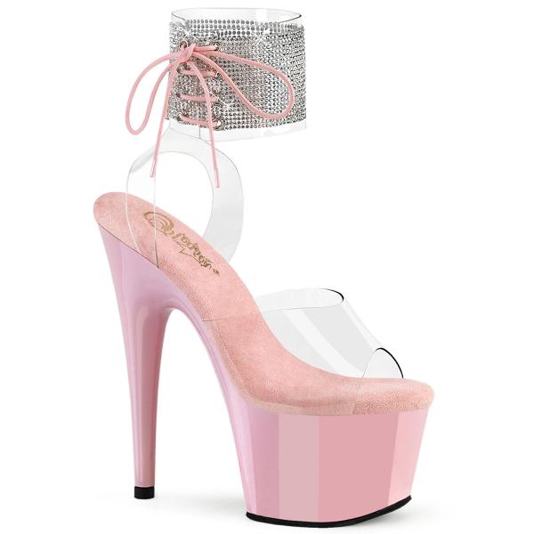 Sandale pole exotic transparente et rose à bracelet strass – talon 18 cm