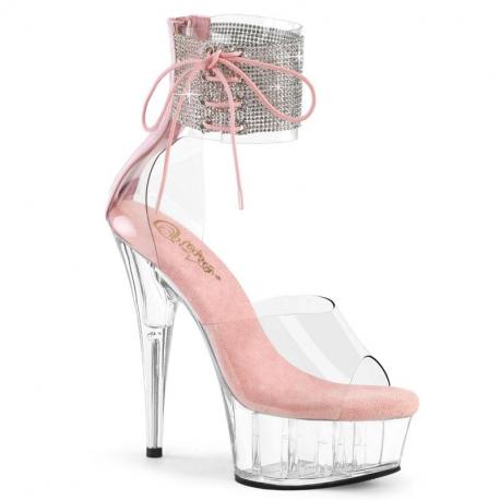 Sandale Plateforme Strass Rose | Talon 15cm Transparent Chic