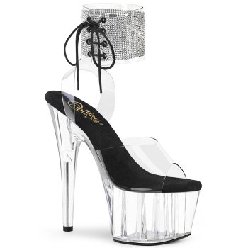 Sandale pole exotic transparente strass à plateforme plexi et talon 18 cm Pleaser