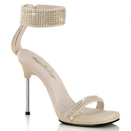 Sandale Bijou Beige à Strass et Talon Métal Chromé CHIC-40