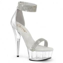 Sandale pole exotic argentée strass à plateforme plexi et talon 15 cm Pleaser