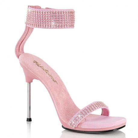Sandales de soiree rose avec bracelet strass rose a talons stiletto chrome