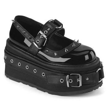 Chaussures Plateforme Gothique Demonia Cult Damned-20 - Mary Janes Vernis à Pics & Œillets