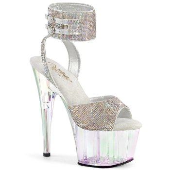 Sandale de spectacle argentée à strass et plateforme holographique 18 cm