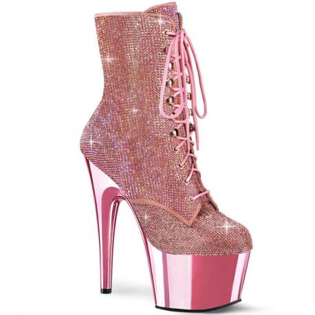 Chaussure pole exotic rose strass à plateforme assortie chromée et talon 18 cm Pleaser