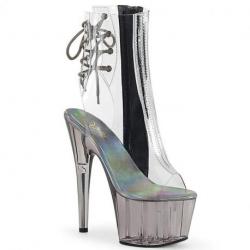 Bottine pole dance transparente à dos ouvert à lacets sur plateforme fumée - Pleaser Shoes