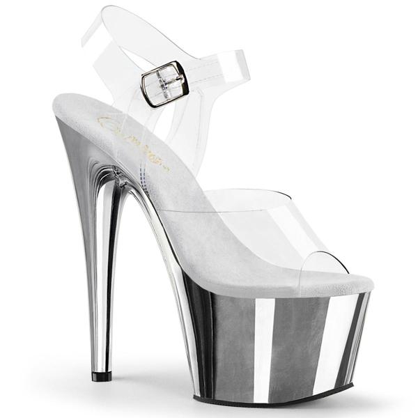 Chaussure pole dance transparente à plateforme Argent chromé | Pleaser adore 708