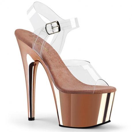 Chaussure pole dance transparente à plateforme rose gold | Pleaser adore 708