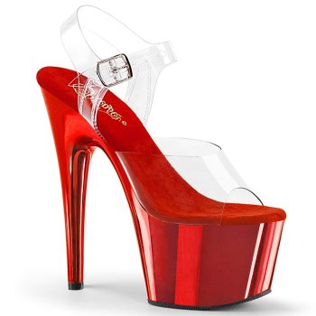 sandale pole dance transparente plateforme rouge et talon 18 cm