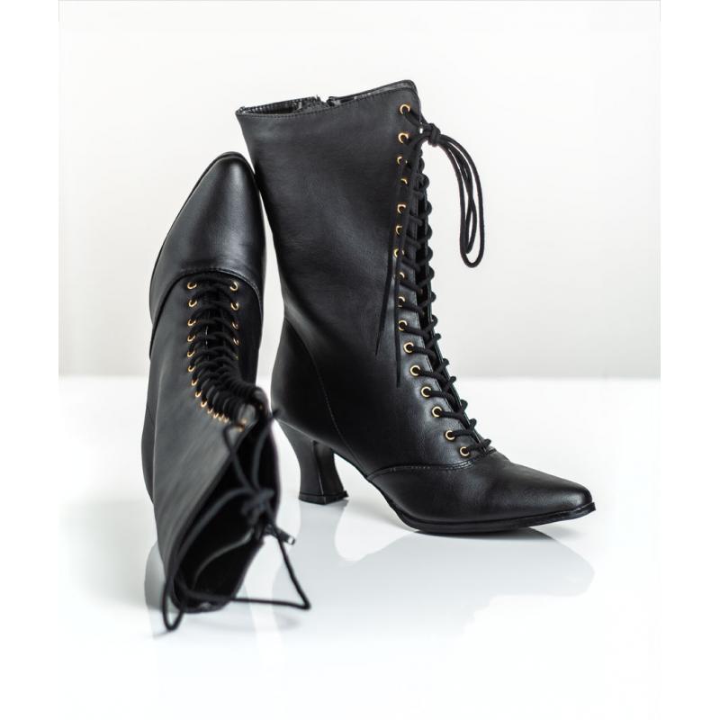 Bottine victorienne noire a lacet et petit talon bobine femme