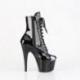 Bottine pole dance noir verni à bout coqué chromé et talon 18 cm Pleaser