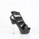 Sandale cage noire plateforme à talon chromé et strass 15 cm