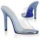 Mule femme transparente à haut talon incrusté de strass bleu
