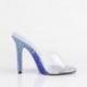 Mule sexy transparente à haut talon incrusté de strass bleu