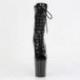 Bottine pole dance peep toe noire vernis à plateforme assortie et talon 20 cm Pleaser