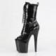 Bottine pole dance peep toe noire vernis à plateforme assortie et talon 20 cm Pleaser