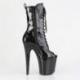 Bottine pole dance peep toe noire vernis à plateforme assortie et talon 20 cm Pleaser