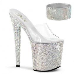 Mule pole exotic transparente à plateforme strass et talon 18 cm Pleaser