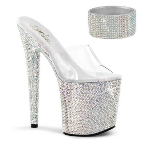 Mule pole exotic transparente à plateforme strass et talon 18 cm Pleaser