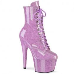 Bottine pole dance violette pailletée vernis à plateforme assortie et talon 18 cm Pleaser