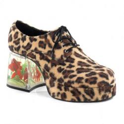 Chaussures léopard années 70 homme avec talon aquarium – Look rétro et excentrique