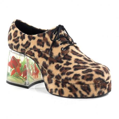 Chaussures léopard années 70 homme avec talon aquarium – Look rétro et excentrique