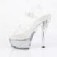 Sandale pole dance transparente à plateforme pailletée argentée plexi et talon 15 cm Pleaser