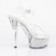 Sandale pole dance transparente à plateforme pailletée argentée plexi et talon 15 cm Pleaser