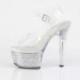 Chaussure pole dance transparente à plateforme paillettes argentées plexi et talon 15 cm Pleaser