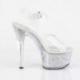 Sandale pole dance transparente à plateforme paillettes argentées plexi et talon 15 cm Pleaser