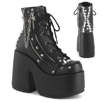 Chaussures Goth Femme Plateforme Demonia Cult Camel-208 - Bottines Cloutées Double Zip Étoile