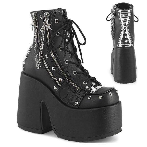 Chaussures Goth Femme Plateforme Demonia Cult Camel-208 - Bottines Cloutées Double Zip Étoile