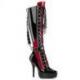 Bottes fetish Hautes Lacées à Talon Aiguille Vernis Noir et Rouge INDULGE-2028