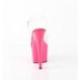 Sandale pole dance transparente à plateforme rose fuchsia vernis et talon 18 cm Pleaser