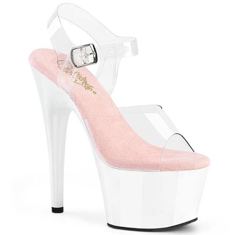 Sandale pole dance transparente à plateforme blanche vernis et talon 18 cm ADO708/C-BP/W